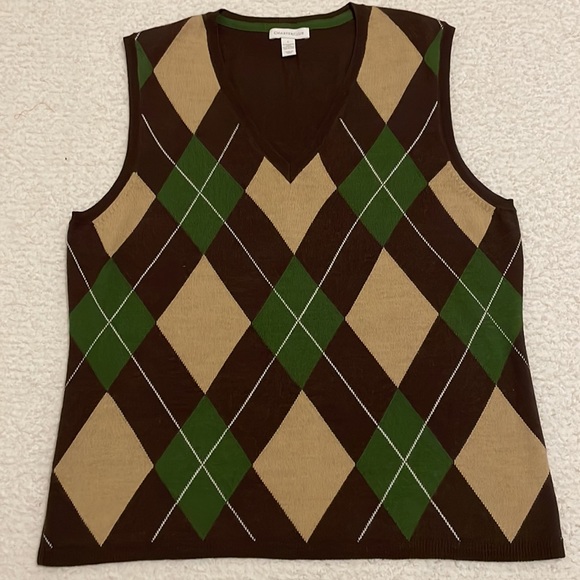 CHARTER CLUB ARGYLE SLEEVELESS SWEATER, MULTI COLOR, 60% MERINO WOOL - Picture 10 of 10